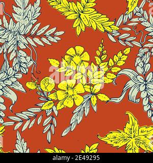 Floral ornament. Plexus of branches and leaves of trees, shrubs and herbs. Decorative and wild flowers. Seamless. Beautiful summer, spring composition Stock Vector