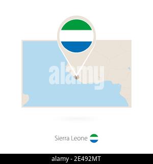 Rectangular map of Sierra Leone with pin icon of Sierra Leone Stock Vector