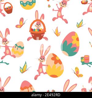 Easter bunny. Pattern. Vector illustration isolated on white background. Stock Vector