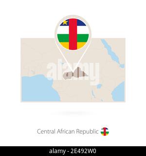 Rectangular map of Central African Republic with pin icon of CAR Stock Vector