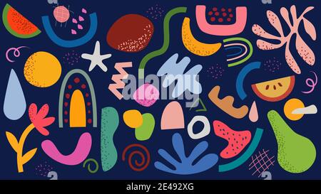 Set of abstract Patterns. Hand drawn shapes and doodle objects. Abstract shapes Background. Minimal covers design. Vector illustration Stock Vector