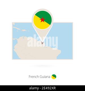 Rectangular map of French Guiana with pin icon of French Guiana Stock Vector