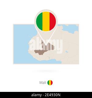 Rectangular map of Mali with pin icon of Mali Stock Vector