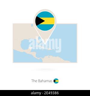 Rectangular map of The Bahamas with pin icon of The Bahamas Stock Vector