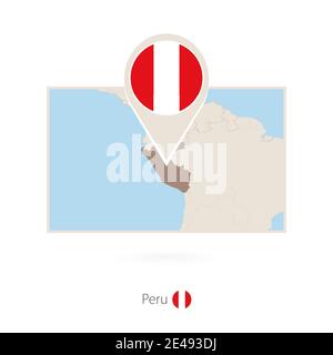 Rectangular map of Peru with pin icon of Peru Stock Vector