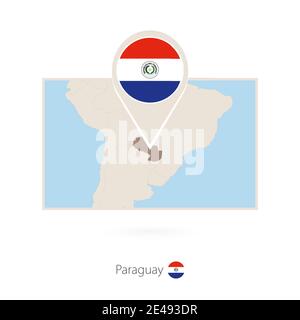 Rectangular map of Paraguay with pin icon of Paraguay Stock Vector