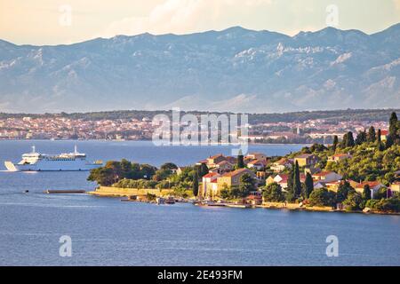 Zadar archipelago. Small island of Osljak and city of Zadar view, archipelago in northern Dalmatia region of Croatia Stock Photo