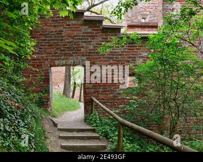 City wall, wall, brick wall, brick, path, gravel path, spring morning, old town, monument, place of interest, historic building, historic old town, listed Stock Photo
