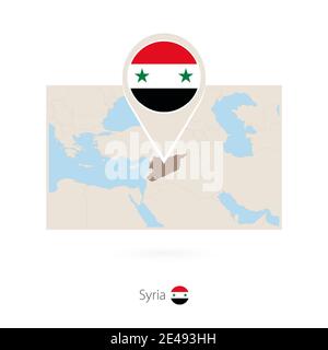 Rectangular map of Syria with pin icon of Syria Stock Vector