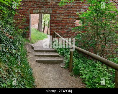 City wall, wall, brick wall, brick, path, gravel path, spring morning, old town, monument, place of interest, historic building, historic old town, listed Stock Photo