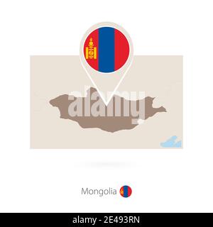Rectangular map of Mongolia with pin icon of Mongolia Stock Vector