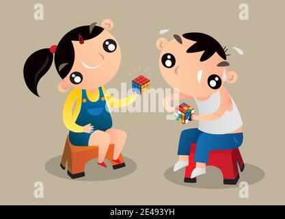 Cartoon illustration of two Hong Kong kids playing traditional