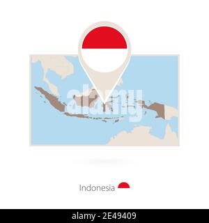 Rectangular map of Indonesia with pin icon of Indonesia Stock Vector