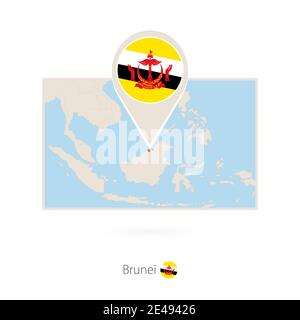 Rectangular map of Brunei with pin icon of Brunei Stock Vector