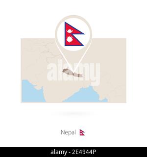 Rectangular map of Nepal with pin icon of Nepal Stock Vector