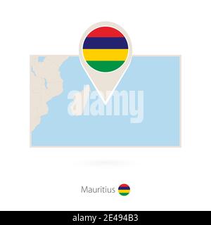 Rectangular map of Mauritius with pin icon of Mauritius Stock Vector