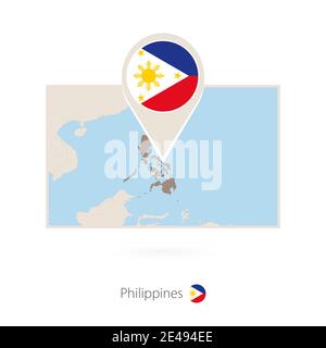 Rectangular map of Philippines with pin icon of Philippines Stock Vector