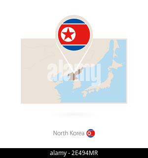 Rectangular map of North Korea with pin icon of North Korea Stock Vector