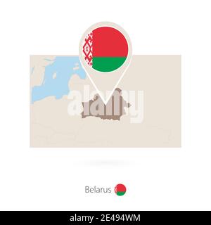 Rectangular map of Belarus with pin icon of Belarus Stock Vector