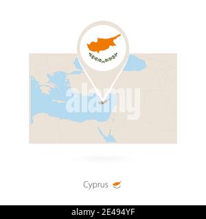 Rectangular map of Cyprus with pin icon of Cyprus Stock Vector