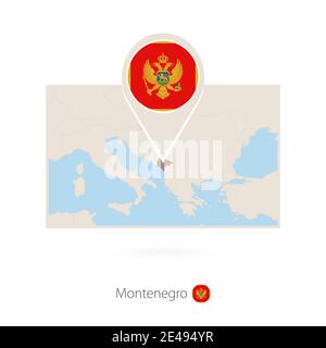 Rectangular map of Montenegro with pin icon of Montenegro Stock Vector