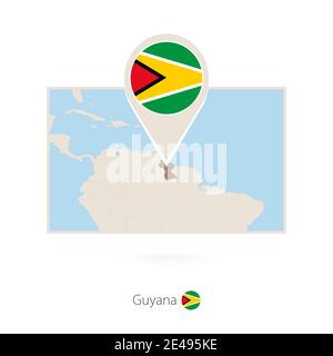 Rectangular map of Guyana with pin icon of Guyana Stock Vector