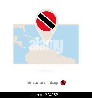 Rectangular map of Trinidad and Tobago with pin icon of Trinidad and Tobago Stock Vector