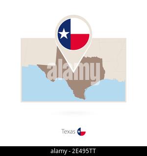 Rectangular map of US state Texas with pin icon of Texas Stock Vector