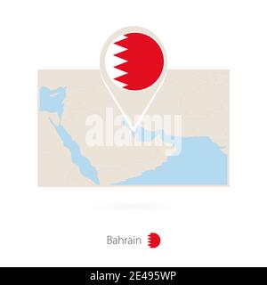 Rectangular map of Bahrain with pin icon of Bahrain Stock Vector