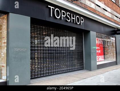 View of a closed up Topshop store near Marble Arch.Fashion chain