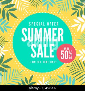 Special Offer Summer Sale Banner. Tropical gift voucher, discount coupon template. Stock Vector
