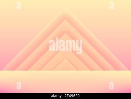 Realistic pink and yellow studio wall, Empty room interior in minimal triangle geometric shapes 3d. Stock Vector