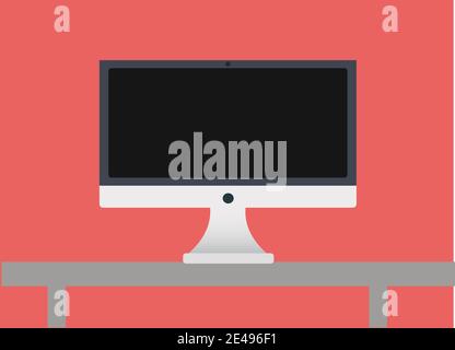White Computer Desktop on Pink Background. Flat Design. Stock Vector