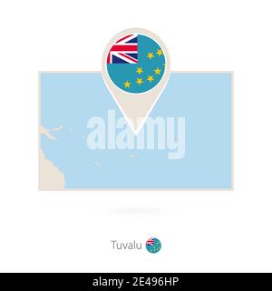 Rectangular map of Tuvalu with pin icon of Tuvalu Stock Vector