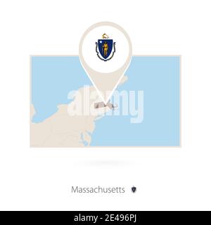 Rectangular map of US state Massachusetts with pin icon of Massachusetts Stock Vector