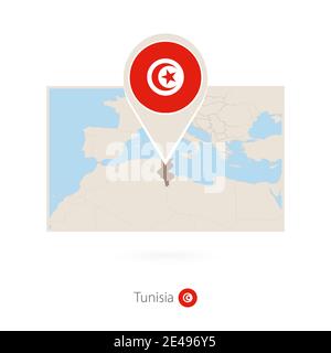 Rectangular map of Tunisia with pin icon of Tunisia Stock Vector