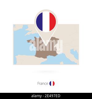 Rectangular map of France with pin icon of France Stock Vector