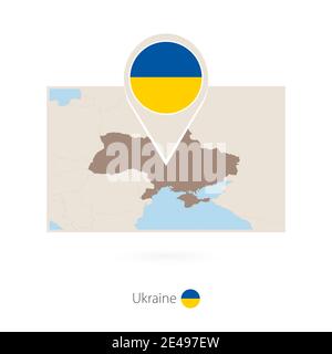 Rectangular map of Ukraine with pin icon of Ukraine Stock Vector