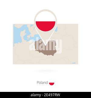 Rectangular map of Poland with pin icon of Poland Stock Vector