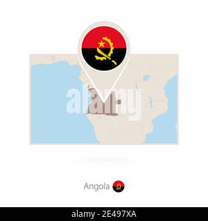Rectangular map of Angola with pin icon of Angola Stock Vector