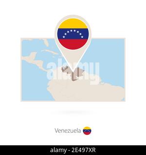 Rectangular map of Venezuela with pin icon of Venezuela Stock Vector