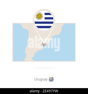 Rectangular map of Uruguay with pin icon of Uruguay Stock Vector