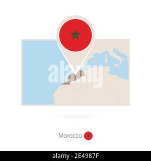 Rectangular map of Morocco with pin icon of Morocco Stock Vector