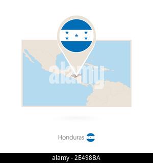 Rectangular map of Honduras with pin icon of Honduras Stock Vector