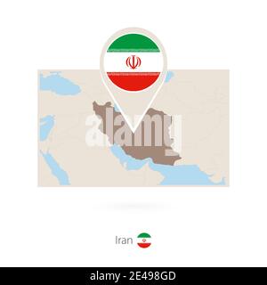 Rectangular map of Iran with pin icon of Iran Stock Vector