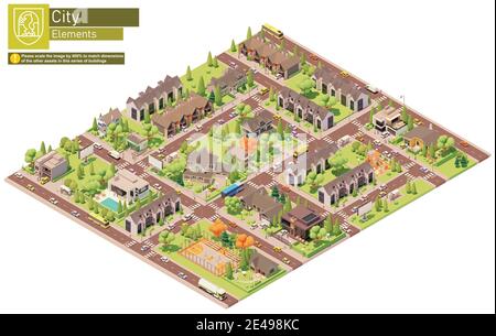 Vector isometric city suburban area block Stock Vector