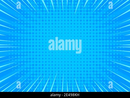 Pop art blue comics background. Abstract cartoon style halftone zoom banner. Stock Vector