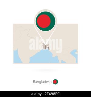 Rectangular map of Bangladesh with pin icon of Bangladesh Stock Vector