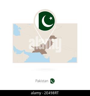 Rectangular map of Pakistan with pin icon of Pakistan Stock Vector