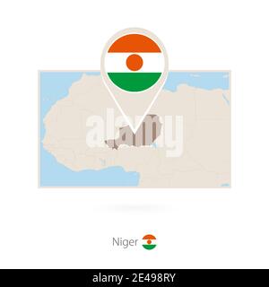 Rectangular map of Niger with pin icon of Niger Stock Vector
